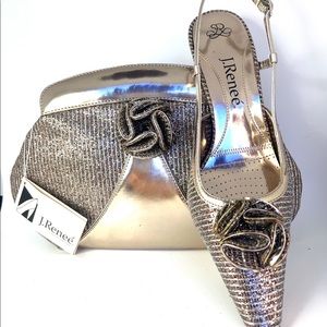 Dressy taupe color J Renee low heel shoes with new bag. Set for $149!